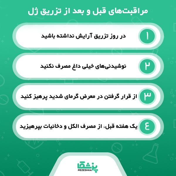 اقدامات قبل و بعد از تزریق ژل